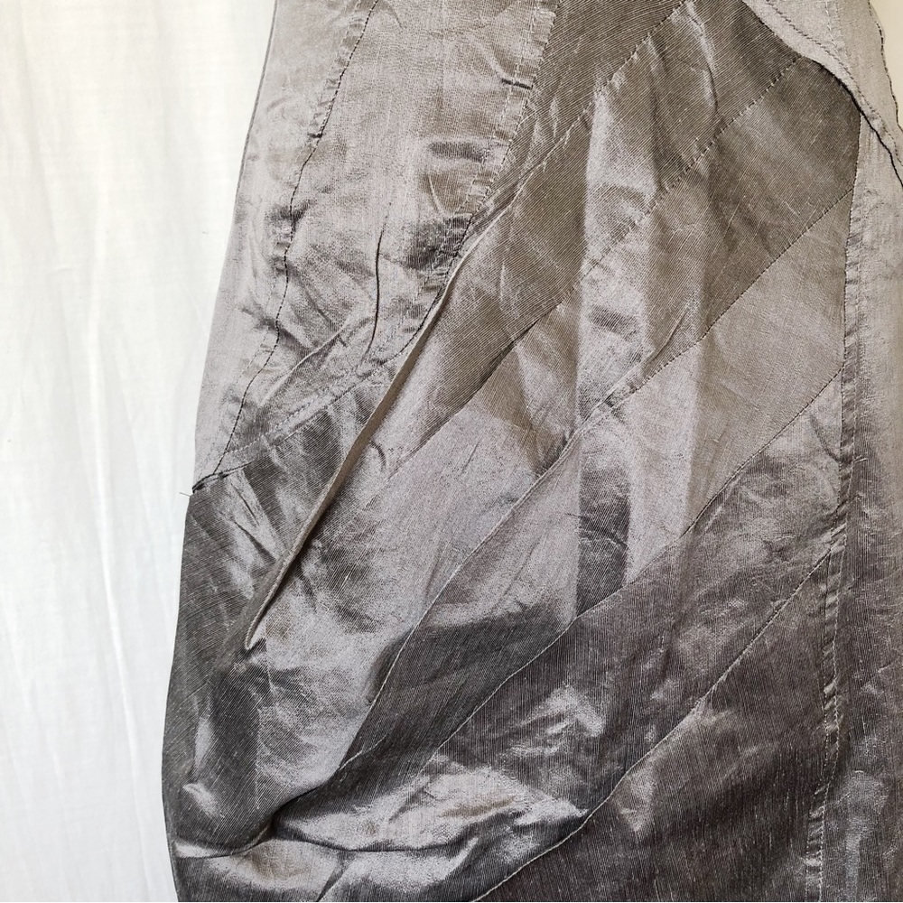 SISTE'S Size 8-10 Italian Grey Khaki Metallic Flax Blend Structured Dress Party - Picture 8 of 13